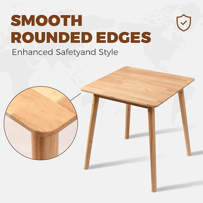OGMILL 27.6" Small Square Dining Table for 2, Space-Saving Natural Kitchen Dinner Table Rustic Wood Mid Century Modern Table with Solid Wood Leg for Small Spaces