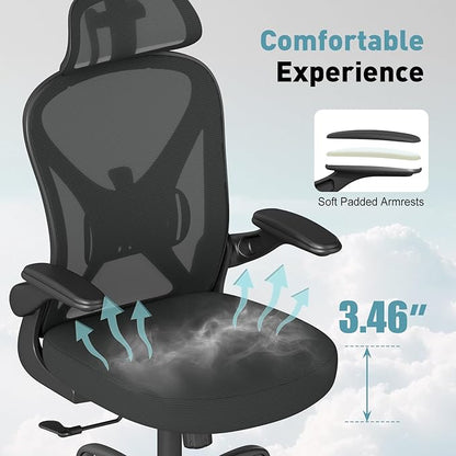 ZZH Ergonomic Office Chair Set of 8 with Adjustable Lumbar Support and Headrest, Mesh Home Office Desk Chair with Wheels and Flip-up Arms, Black