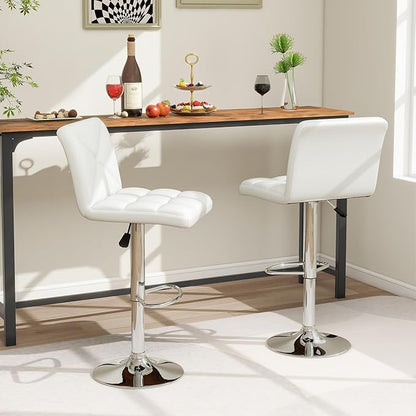 COSTWAY Bar Stools Set of 4, Modern PU Leather Swivel Bar Chairs, Height Adjustable Upholstered Barstools with Premium Gas Rod, Sturdy Footrest, Round Base, for Kitchen, Dining Room, Office, White