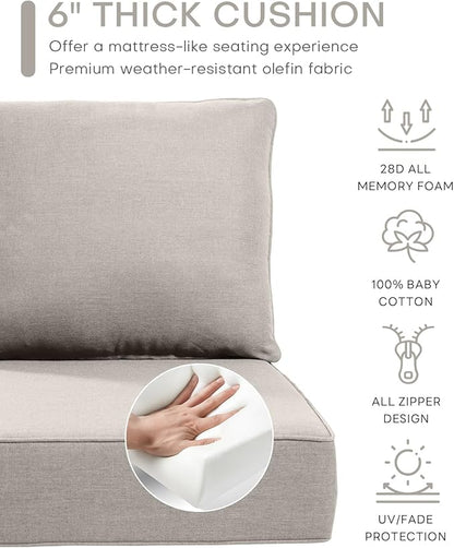 Luxury 22x24/22x25 6-Inch Outdoor Cushions for 5 Peice Patio Furniture Set - Set of 5 Water-Resistant Pillow for Dining Rocking Swivel Chairs Loveseat Couch Sectional Sofa - Beige