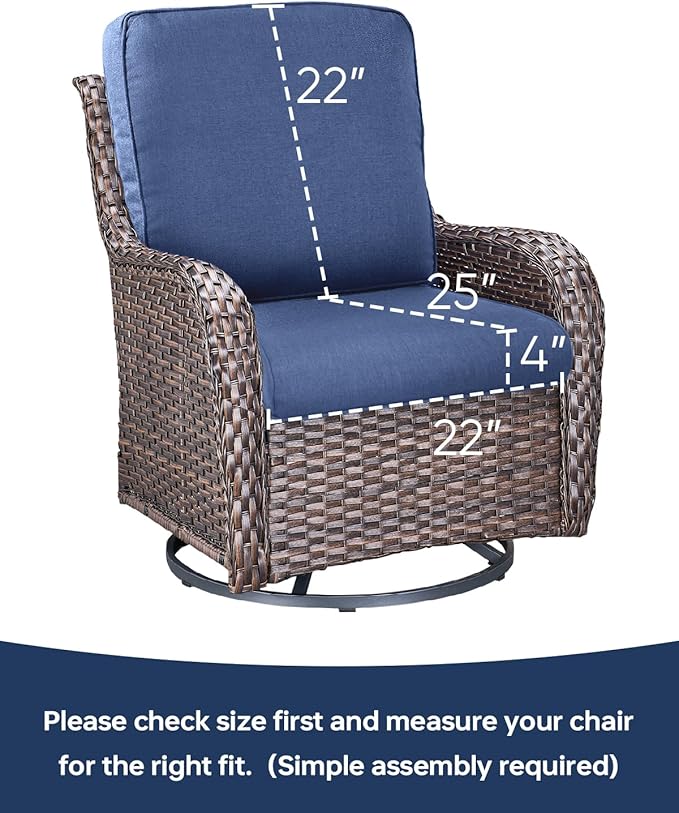 Pop 22x25/22x24 Outdoor Furniture Cushions Set of 6 - Comfortable Patio Chair Cushion for Rattan Wicker Dining Rocking Swivel Chairs Loveseat Couch L-Shape Sectional Sofa - Navy Blue/Classic