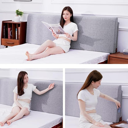 Upholstered Full Headboard, No Tools Needed, Wall Mounted Headboard with Removeable Washable Linen, Multi-Functional Backrest (Grey)