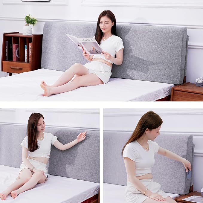 Upholstered King Headboard, No Tools Needed, Wall Mounted Headboard with Removeable Washable Linen, Multi-Functional Backrest (Grey)
