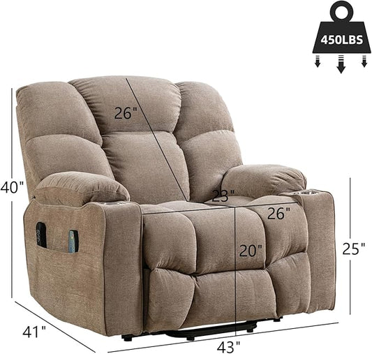 CANMOV Oversized Power Lift Recliner Chair for Elderly, Dual Motor Electric Heavy Duty Lift Recliner with Massage, Heating, with USB Port,Cup Holders and Pockets, Brown