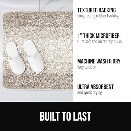 GORILLA GRIP Ultra Soft Plush Bathroom Rugs with Rubber Backing Set of 2, Absorbent Quick Dry Bath Mat, Machine Washable Shower Mats, Home Décor Accessories Bathmat Rug, 24x16 and 30x18 Beige