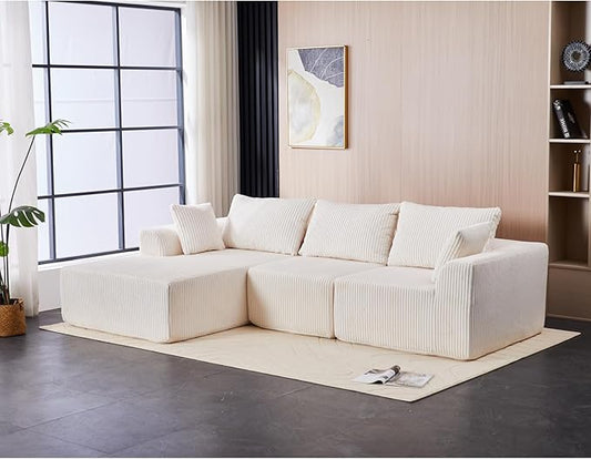 Sidanli 110" Modular Sectional Sofa, Cloud Sectional Couch with L-Shape Chaise, Modern Couch with Deep Seat for Living Room Bedroom, No Assembly Required, Beige (Soft Corduroy Fabric, Left Facing)
