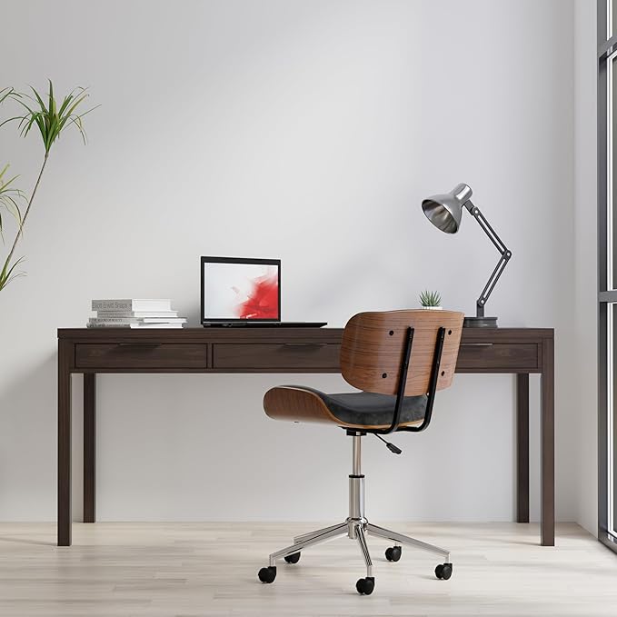 SIMPLIHOME Hollander Desk - 72-Inch Wide Solid Wood Writing Desk in Warm Walnut Brown, Contemporary Modern Home Office Computer Table for Study with 2 Drawers and Flip-Down Keyboard Tray