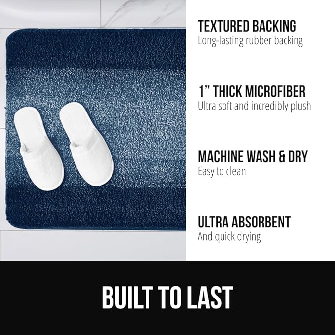 GORILLA GRIP Ultra Soft Plush Bathroom Rugs with Textured Rubber Backing, 34 x 24 Absorbent Quick Dry Bath Mat, Machine Washable Shower Mats, Home Décor Accessories Bathmat Rug Essentials, Navy