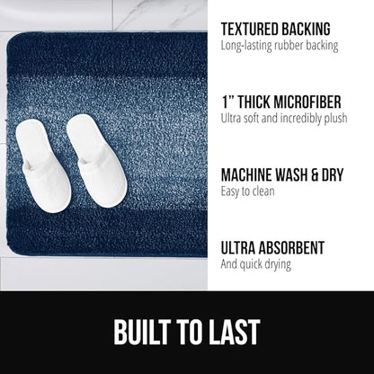 GORILLA GRIP Ultra Soft Plush Bathroom Rugs with Textured Rubber Backing, 34 x 24 Absorbent Quick Dry Bath Mat, Machine Washable Shower Mats, Home Décor Accessories Bathmat Rug Essentials, Navy