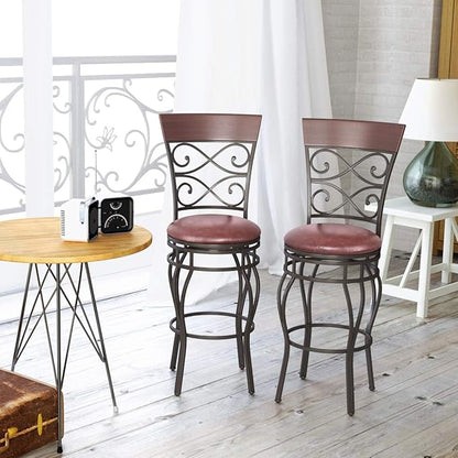 COSTWAY Bar Stools Set of 2, 360 Degree Swivel, 30" Bar Height Bar Stools, Leather Padded Seat Bistro Dining Kitchen Pub Metal Chairs with Back for Kitchen Island (Set of 2)