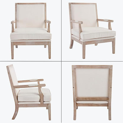 chairus Farmhouse Linen Accent Chair for Living Room, Upholstered Reading Chair with Solid Wood Frame Lounge Arm Chair with High Back for Bedroom, Reception Room, Waiting Room, Beige