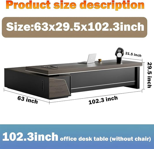 Modern Large Desk, Modern L-shaped Desk With Side Cabinets, Executive Desk With Combination Lock Drawer, Business Furniture Desk With Simple Cable Management (chair Not Included)(63x29.5x102.3inch)