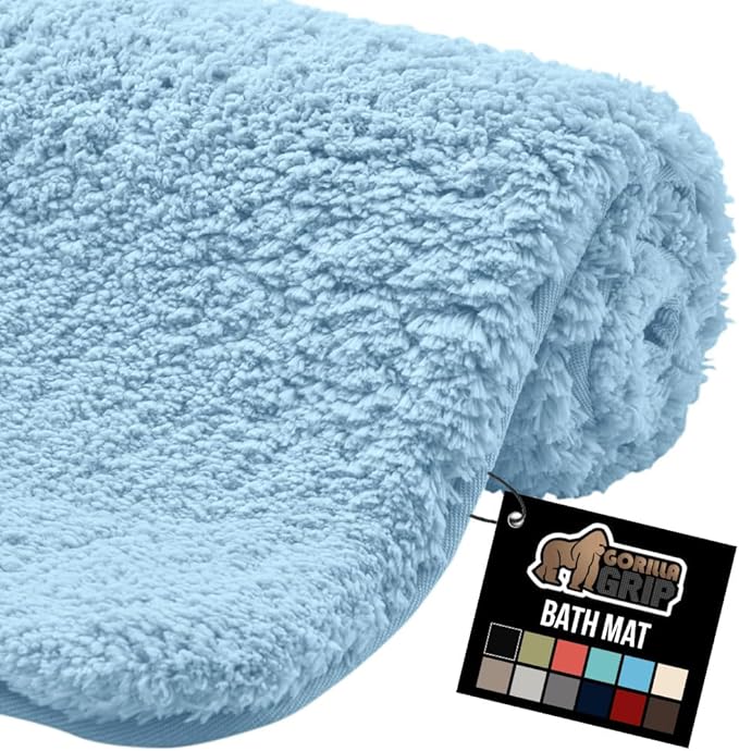 GORILLA GRIP Bathroom Rugs, 30x20, Ultra Soft Absorbent Mat, Thick Plush Bath Rug, Machine Washable, Microfiber Quick Dry, Mats for Shower, Bathtub and Floor, Home Decor Accessories, Sky Blue