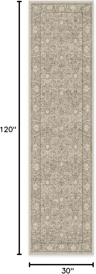 RUGGABLE x Morris & Co Machine Washable Runner Rug – Montreal Natural Stone 2.5x10, Stain-Resistant, Non-Slip – Washable Rug for Hallway, Entryway, Living Room & Kitchen–with Standard Pad