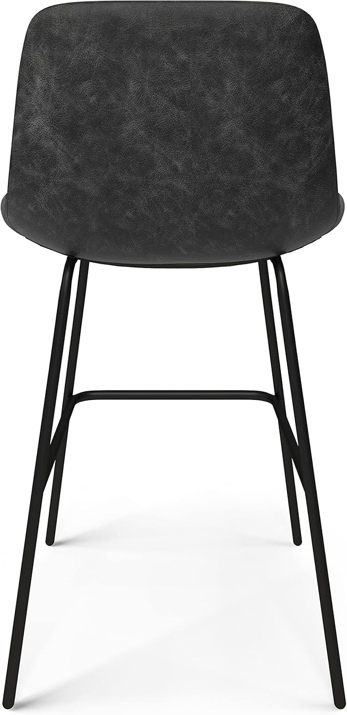 SIMPLIHOME Jolie Contemporary 24 inch Counter Height Stool (Set of 2) in Distressed Charcoal Grey Vegan Faux Leather for the Dining Room and Kitchen