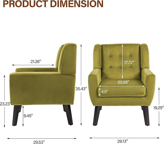 Lumibee Accent Chairs Set of 2, Velevet Fabric Armchairs for Living Room, Comfy Upholstered Arm Chairs Tufted for Indoor Bedroom Office Room (Green Velvet)