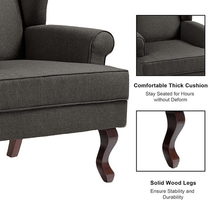 Accent Chair, High Back Upholstered Armchair with High Resilience Sponge & Wood Legs, Mid-Century Modern Comfy Single Sofa Reading Chairs for Living Room, Bedroom (Dark Grey, Set of 2)