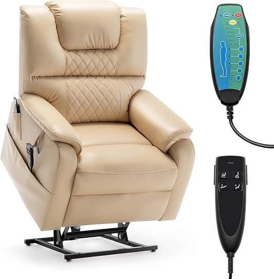 Power Lift Recliner Chair Recliners for Elderly,Lay Flat Air Leather Recliner with Heat and Massage,Dual Motor Lounge Recliners for Living Room