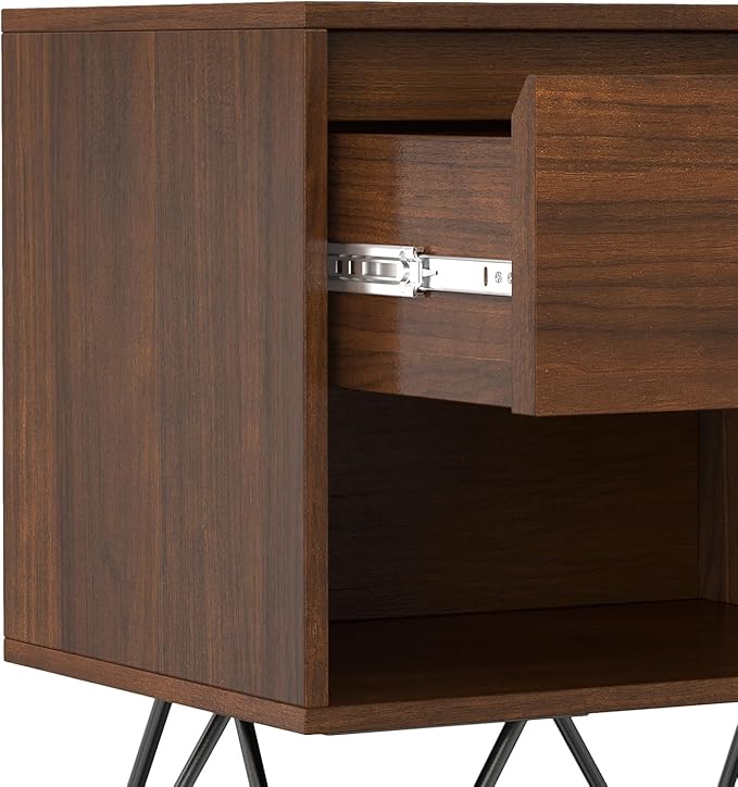 SIMPLIHOME Hunter 20 inch Wide Industrial Modern Nightstand in Walnut for the Living Room and Bedroom