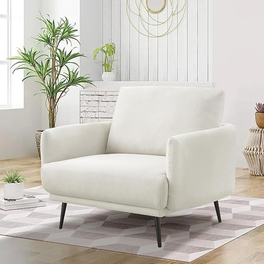 Oversized Accent Chair for Living Room Chairs Reading Arm Chair Comfy Modern Single Sofa Side Chairs with Metal Legs & Soft Cushion for Bedroom, Waiting Room (Polyster Pearl White, Set of 1)
