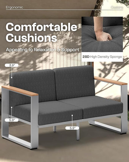 Outdoor Patio Furniture Set, 7 Seats Outdoor Patio Conversation Sets with Ergonomic Seat and Wide Washable Thick Cushions, Modern Patio Sectional Furniture for Balcony, Porch (Teak-Charocal)