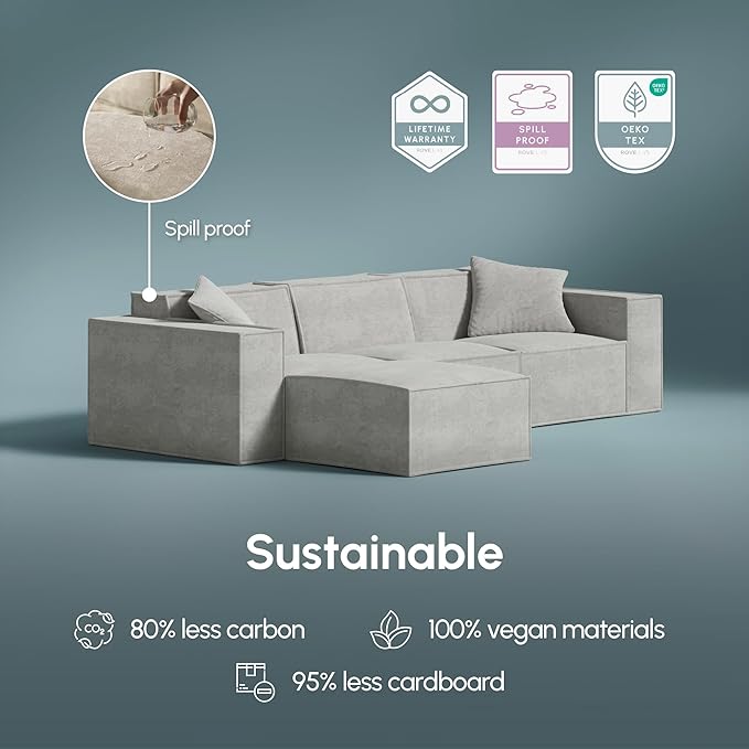 ROVE LAB M1 Modular Sectional Sofa with Ottoman, Sofa in a Box, PetFriendly Modular Couch, Spill-Resistant,Sustainable, Stylish, Modern Sectional Couch for Living Room with SmartFoam Comfort