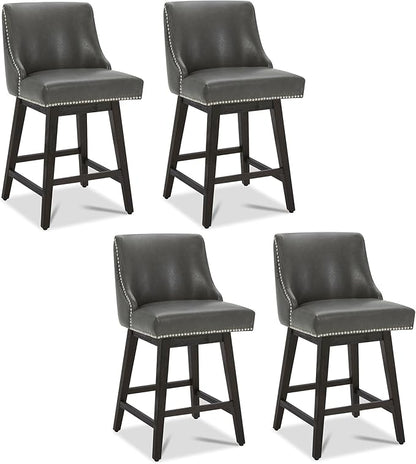 CHITA Counter Height Swivel Bar Stools Set of 4, FSC Certified Upholstered Counter Stools, Modern Swivel Barstools with Wood Legs for Kitchen Island, 26" Seat Height, Faux Leather in Retro Grey