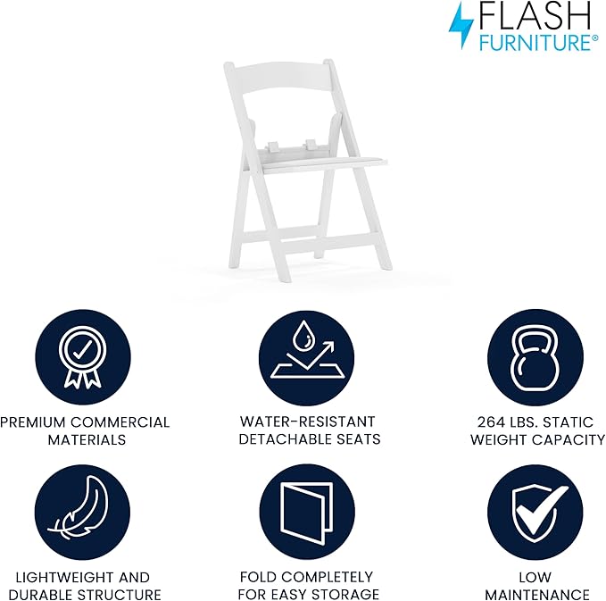 Flash Furniture HERCULES Kids White Resin Folding Chair with White Vinyl Padded Seat