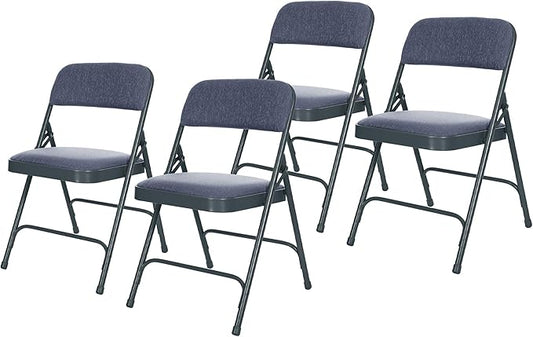 OEF Furnishings OEF2200 Series Heavy-Duty Premium Fabric Padded Upholstery Double-Hinged Folding Chairs (4-Pack, Midnight Blue)