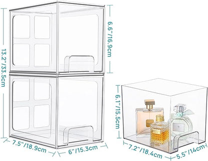 Vtopmart 6 pack Stackable Storage Drawers, 6.6''Tall Acrylic Bathroom Makeup Organizers,Clear Plastic Drawers For Vanity, Undersink, Kitchen Cabinet,Pantry Organization and Storage