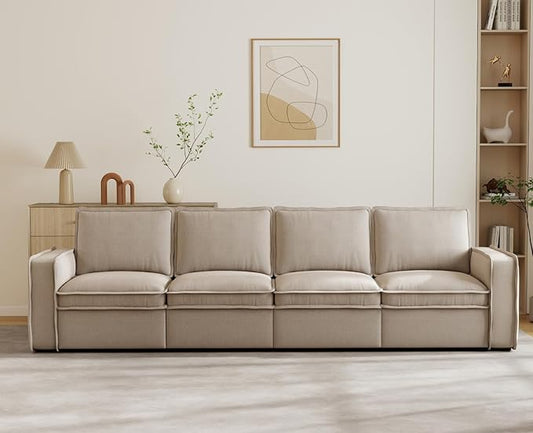 EALSON 119" Modular Sectional Sofa Modern Comfy 4-Seater Couch Sofa Linen Fabric Upholstered Cloud Couches with 24" Deep Seat and Wooden Legs for Bedroom/Living Room/Office, Oatmeal