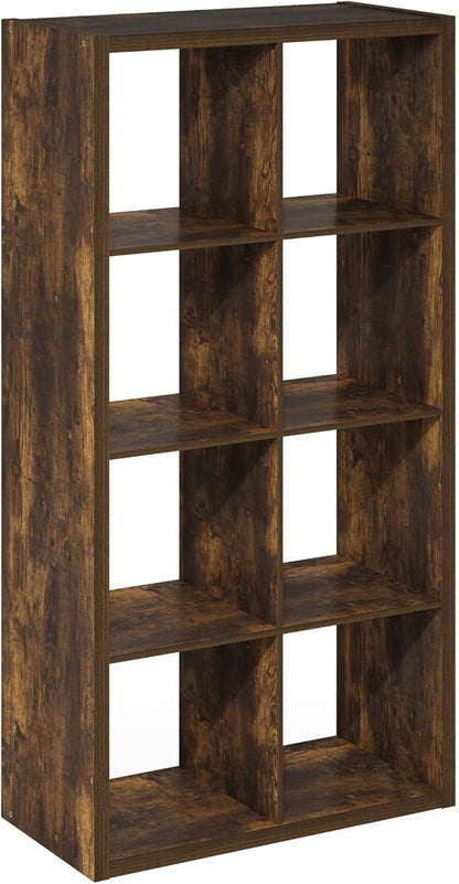 Furinno Cubicle Book Shelf, 8-Cube Thick Frame Bookshelf, Horizontally & Vertically Reversible Bookcase with Open Back, 14.6 x 30 x 57.9, for Living Room, Bedroom, Home Office, Amber Pine