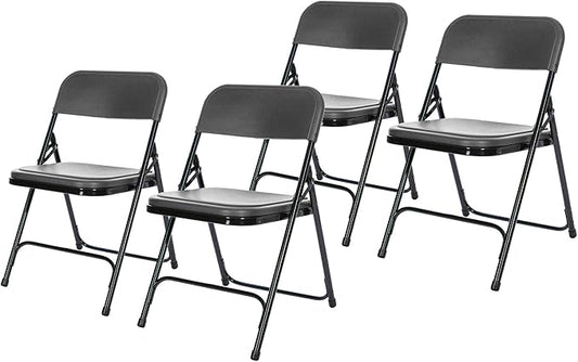 OEF Furnishings OEF800 Series Premium Heavy-Duty Plastic Folding Chairs, Lightweight, Durable Seating for Indoor and Outdoor Use, 500 lb Capacity (4-Pack, Gray Plastic with Black Frame)
