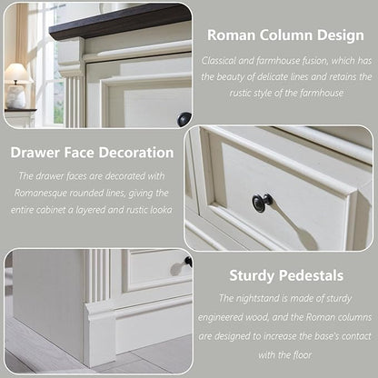 Farmhouse 7 Drawers Dresser for Bedroom, 57" Tall Dressers & Chests of Drawers w/Roman Column, Large Storage Dressers Organizer for Bedroom, Hallway, Living Room, White