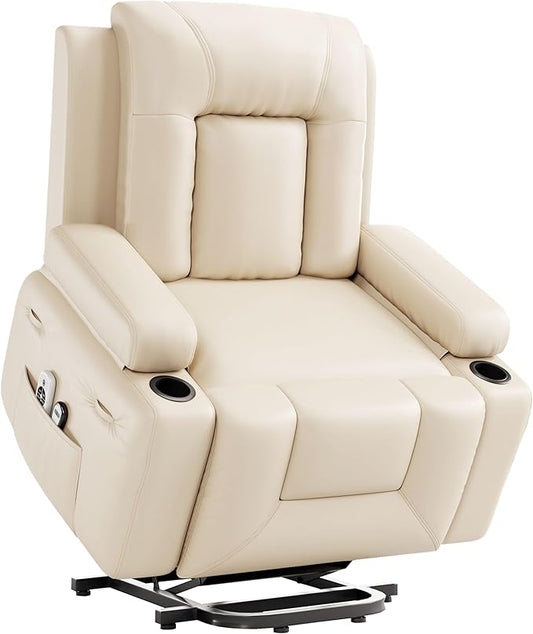 GarveeHome Oversized Wide Power Lift Recliner Chair - Heat and Massage, PU Leather, Adjustable Back and Legs, Electric Lift Chair Designed for The Elderly and People with Mobility impaired
