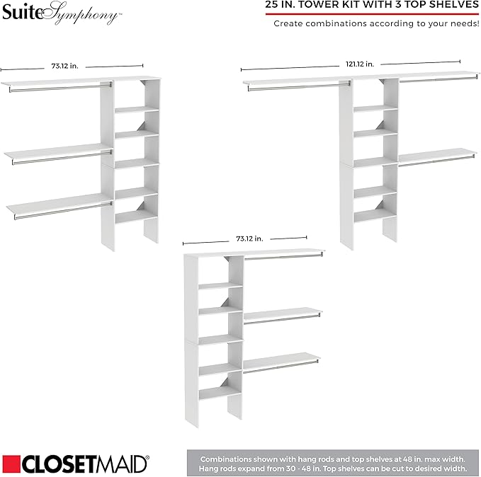 ClosetMaid SuiteSymphony Closet Organizer with Shelves and 3 Drawers, 25-Inch-Natural Gray