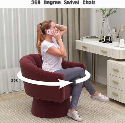 Swivel Accent Chair Set of 2, Upholstered Velvet 360° Swivel Barrel Chair for Living Room Overstuffed Bouncle Reading Chair Round Armchair for Bedroom,Vanity,Office (Red)