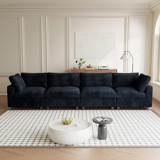 Modular Sectional Sofa Couch, 157.48" Oversized Cloud Couch, 4 Deep Seat Comfy Modular Sofas for Living Room, Plush Sofa Cushion Covers Removable, Black