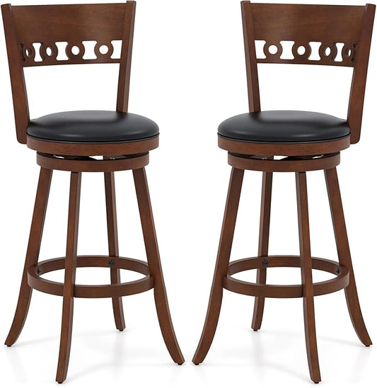 COSTWAY Bar Stools Set of 2, 30.5” Bar Height Bar stools with Solid Wood Legs, Cushioned Seat, Footrest, for Home, Kitchen Island, Bar (2, 30.5'' Seat Height)