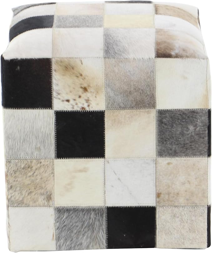 Deco 79 Leather Handmade Stool with Patchwork Pattern, 16" x 16" x 16", Multi Colored
