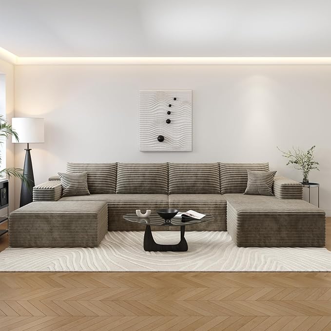 135.4" Cloud Sectional Couch with 1 Ottoman,Modern Modular Sofa with Deep Seat, Comfort U Shaped Sofa Couches for Living Room Bedroom Apartments,No Assembly Required, (Camel,Right Facing Chaise)