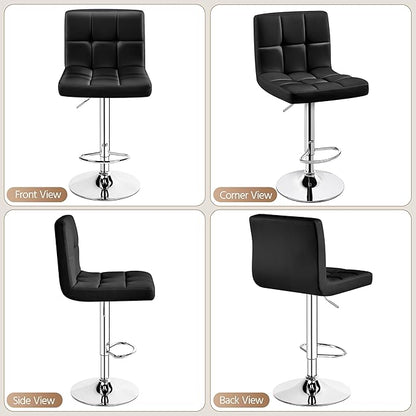 Yaheetech Bar Stools, Adjustable PU Leather Swivel Barstools, Modern Counter Stools with Back and Footrest, Counter Height Barstools for Bar, Kitchen, Dining Room, Black