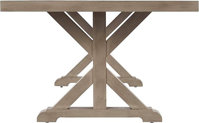 Signature Design by Ashley Beachcroft Modern Farmhouse Outdoor Rectangular Dining Table with Porcelain Table Top, Seats 6 to 8, Umbrella Hole with Cap, Beige