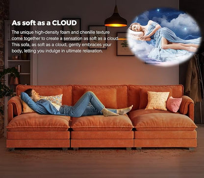 ELUCHANG 153" U Shaped Modular Sectional Cloud Couch with Pillow, Deep Seat Sofa Couches for Living Room, 6-Seat Modern Sofa with Movable Ottoman, Chenille Terracotta