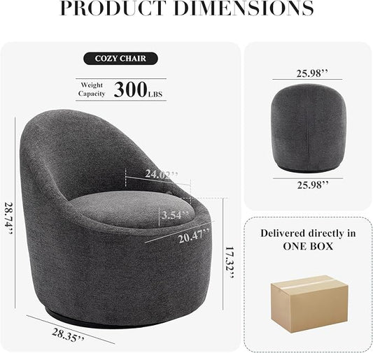 360° Swivel Accent Chair, Mid-Century Modern Chair with Hidden Storge, Small Swivel Chair with Arms for Living Room/Office-Dark Grey