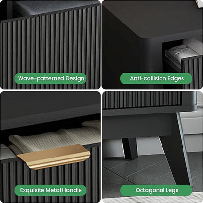 Fluted Dresser for Bedroom,59'' Modern Wooden Dresser with 9 Drawers, Bedroom Dressers, Natural Wood Chest of Drawers for Living Room, Hallway (Black)