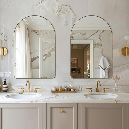 ANDY STAR Arched Mirror, 24 x 38 Inch Gold Vanity Mirror in Stainless Steel Metal Frame, Arch Top Rounded Corner 1 Inch Deep Set Design Wall Mount Hangs Vertical