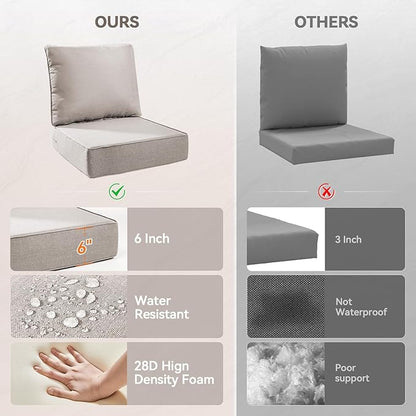 Luxury 6" Outdoor Cushions for Patio Furniture, 24x24x6" Thick Seat Cushion Set of 8, Fade Resistant Couch Chair Replacement Cushions High Density Deep Wicker Chair Cushion w/ Removable Cover, Beige