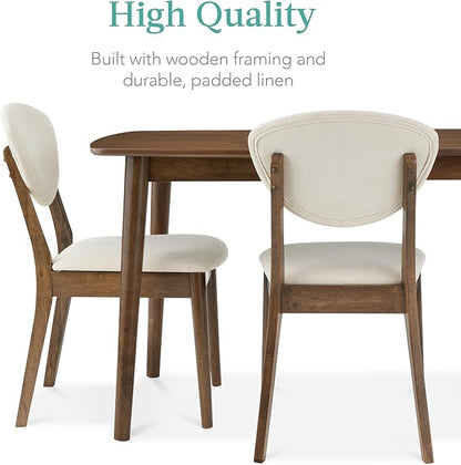 Best Choice Products 5-Piece Dining Set, Compact Mid-Century Modern Table & Chair Set for Home, Apartment w/ 4 Chairs, Padded Seats & Backrests, Wooden Frame - Walnut/Cream