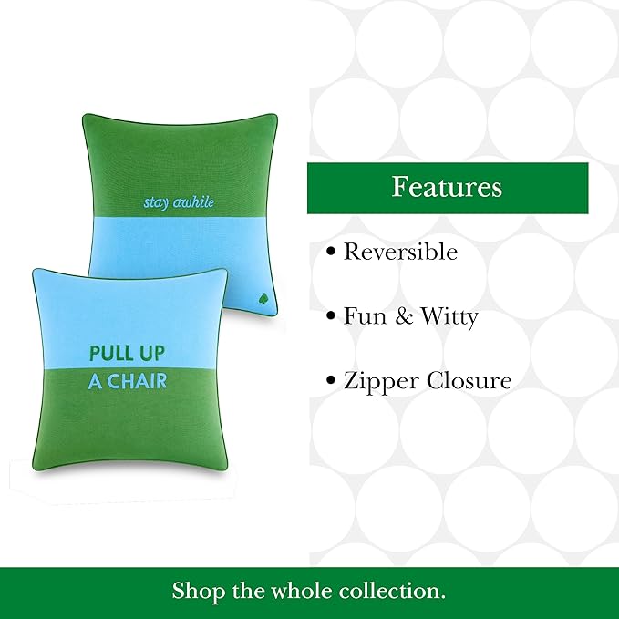 Kate Spade New York Pull Up A Chair Reversible Decorative Pillow, 20" x 20" Throw Pillow for Bed or Sofa, Cotton and Linen Cover, Blue and Green, 20 x 20